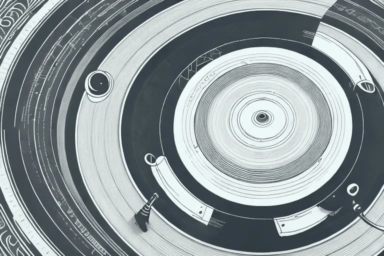 Abstract grayscale image of concentric circles resembling a vinyl record, with subtle patterns and shapes.