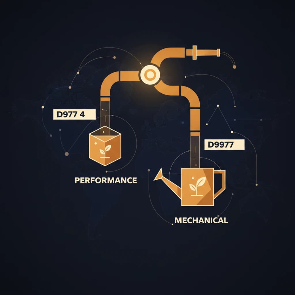 Diagram showing two pipelines, one leading to a box labeled "PERFORMANCE" and the other to a watering can labeled